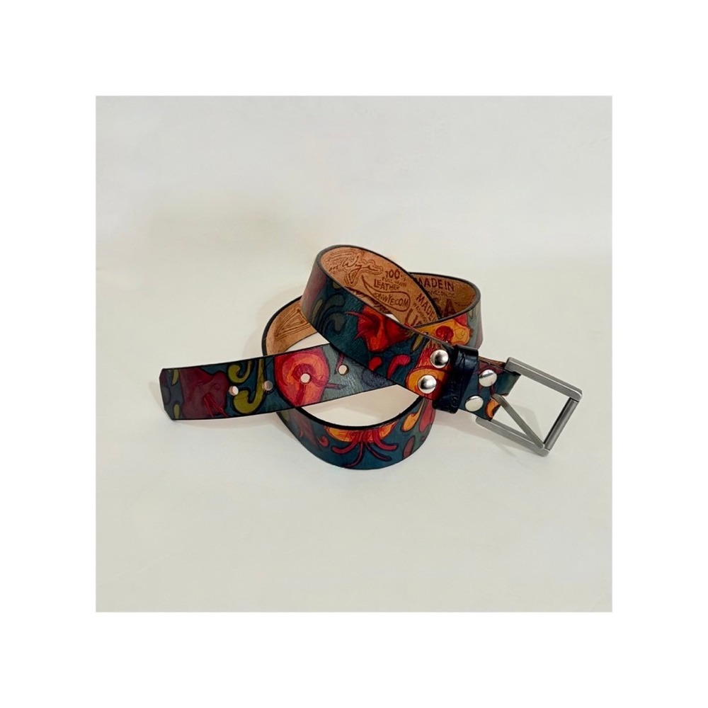 Unisex JON WYE Leather Floral Belt Western Retro Made in USA Men Women 46.5"